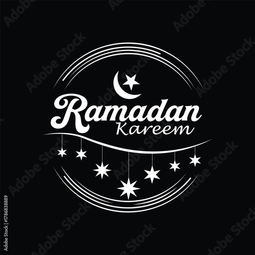 Ramadan kareem vector illustration with white crescent moon and star banner