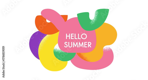 Vibrant Hello Summer Concept with Abstract Organic Shapes and Cheerful Colors
