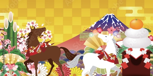 午　年賀状　干支　背景