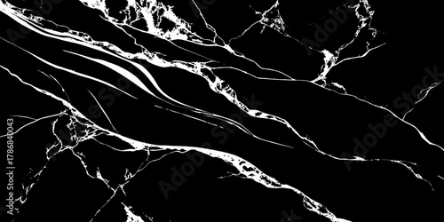 "Elegant black marble texture with striking white veins. Perfect for backgrounds, modern interior design, luxury product mockups, and digital graphics requiring a high-contrast natural stone effect"