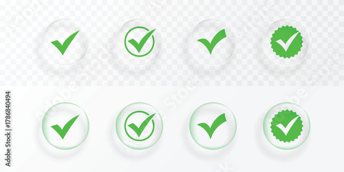 Glassmorphism Check Mark Icons on Transparent and White Backgrounds