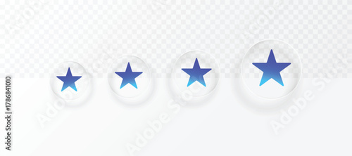 Holographic Glassmorphism Style: Star Rating Icons in Transparent Cases