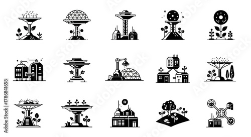 Canvastavla Futuristic cityscape icons showcasing innovative architecture, sustainable livin