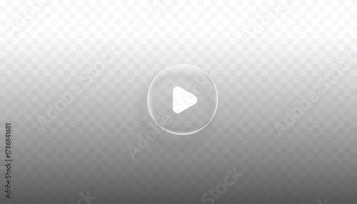 Glassmorphism Style Holographic Play Button Icon on Transparent Background