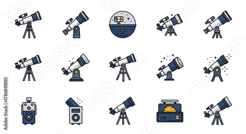 Explore the cosmos with these stunning telescope icons, perfect for science, education, and discovery projects.