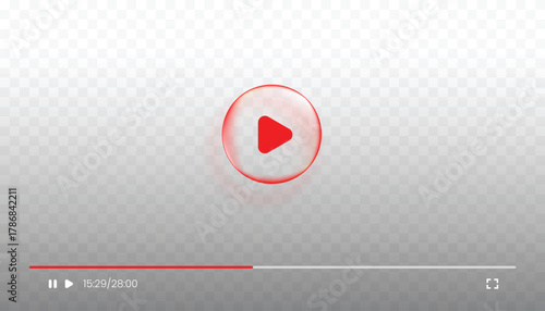 Glassmorphism Youtube Player Interface With Play icon, Progress Bar Element