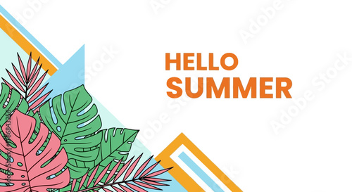 Summer vibes background with tropical leaves and vibrant colors