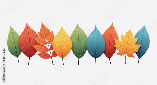 Colorful Autumn Leaves A Vibrant Collection of Seasonal Foliage in a Row