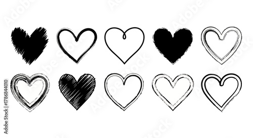 Collection of Hand-Drawn Heart Icons Variety of Styles for Love and Romance Concepts