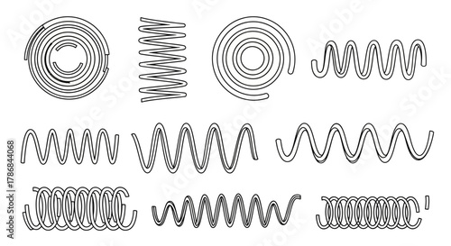 Diverse Collection of Spring Coil Illustrations Various Designs and Shapes in Black and White
