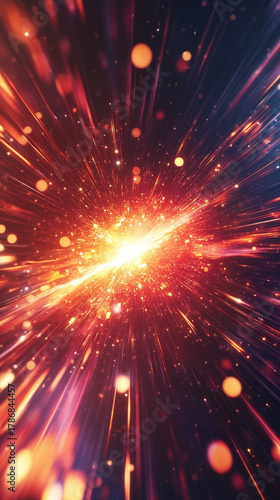 Dynamic hyperspace streaks converge with bright lens flare, creating a sense of speed, light travel, and futuristic motion.
