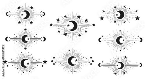 Magical celestial moon and star designs evoking cosmic wonder and mystical allure for modern branding and spiritual projects