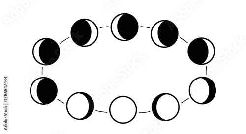 Discover the celestial dance of lunar phases beautifully depicted in a circular graphic, perfect for astronomical and astrological visuals.