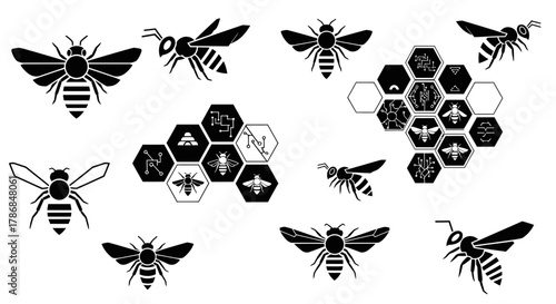 Dynamic bees and modern hexagons blend nature's industrious spirit with cutting edge technology for innovative concepts