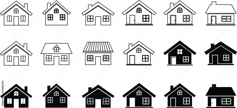 Fototapeta premium Set of house icons — simple and detailed home vector symbols in outline and solid styles for real estate and design