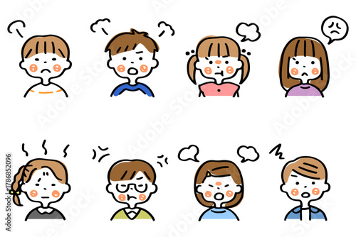 怒った表情のこどもたちの上半身イラストセット①