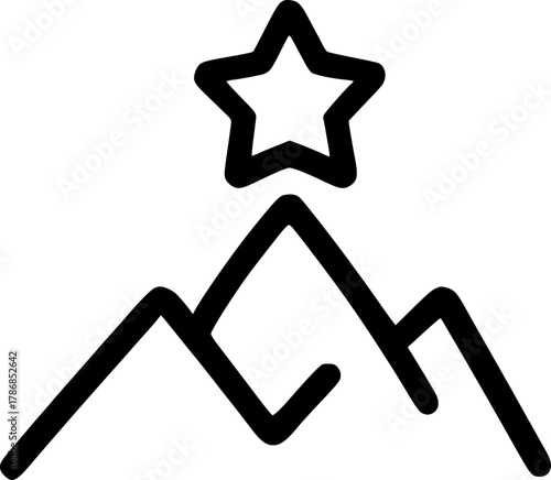 An outline icon representing success, climbing, achievement, ambition, reaching goals, and peak performance