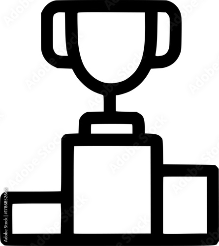 An outline icon representing success, victory, achievement, winning a competition, awards ceremony, and first place podium