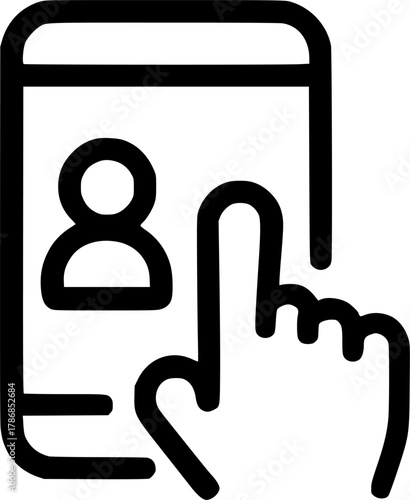 An outline icon representing a mobile app tutorial, user account access, onboarding, guide, and tapping a profile