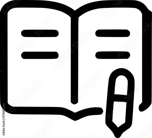 An outline icon representing homework, studying, reading a book, writing notes, learning, and educational tasks