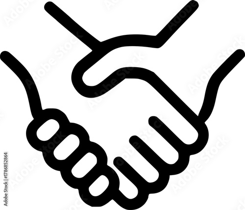 An outline icon representing a handshake for teamwork, partnership, agreement, collaboration, deal, and welcome