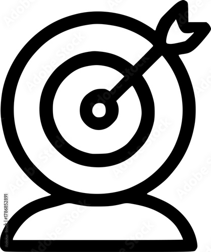 An outline icon blending a target with a webcam base, representing online goal setting, digital objectives, purpose, and focus