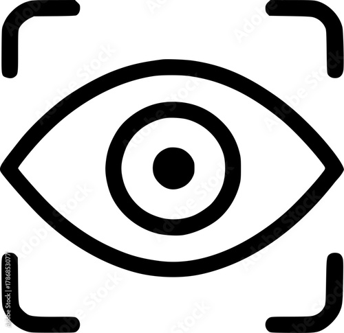 An outline icon representing focus, vision, eye tracking, observation, scanning, and clear target objective