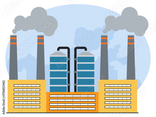 Industrial factory buildings and smoke stacks. Industry vector illustration. Flat illustration concept.