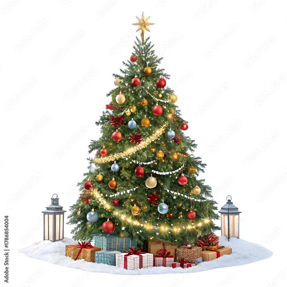 Obraz premium Festive Holiday Tree with Gifts on transparent background