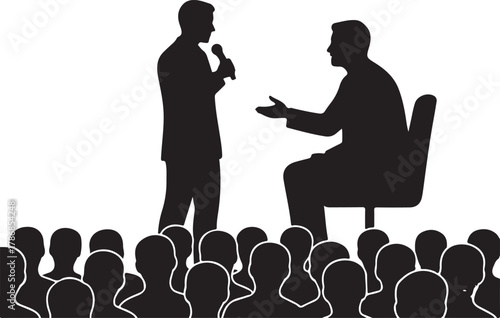  Public Speaking Event Silhouettes Interview, Presentation, or Talk Show with a Speaker, Guest, and Engaged Audience