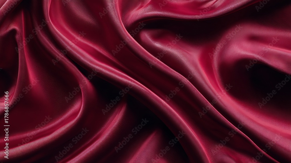 Obraz premium Deep red satin fabric with elegant folds and texture.