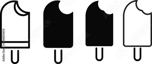 Collection of refreshing ice cream bar icons Outline and solid popsicles, some with bites taken, symbolizing cool summer treats
