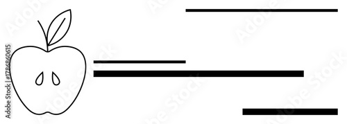 Apple with seed details and leaf, surrounded by bold horizontal lines representing growth, balance, and connection. Ideal for education, health, nature, minimalism, graphic design wellness