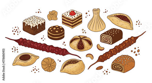 Assortment of delicious traditional Georgian sweets and desserts.