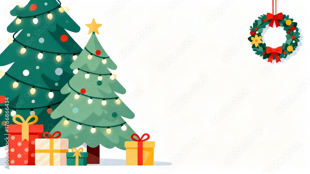 Fototapeta premium Christmas trees and gifts