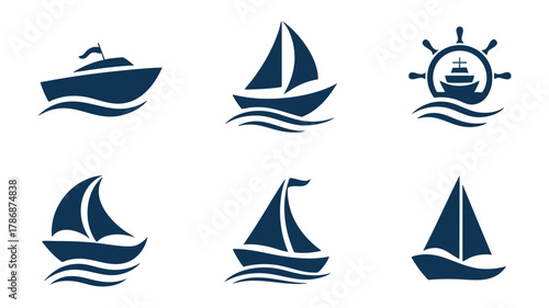 Sailing boat and ship icon set
