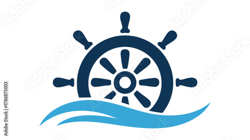 Ship wheel and ocean waves icon