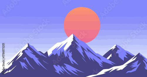 A breathtaking illustration of a mountain landscape at sunset, capturing natural beauty with vibrant colors that evoke peace and tranquility, ideal for nature lovers and art lovers alike.