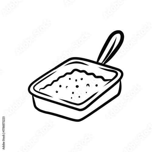 Cat Litter Box with Scoop Outline Illustration