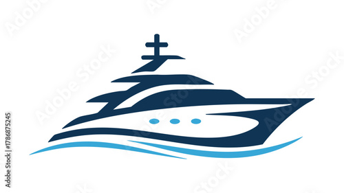 Blue yacht logo on waves design