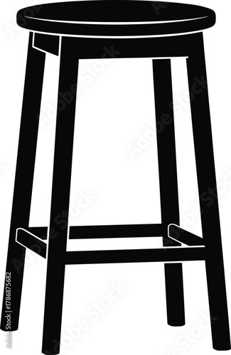 cad drawing flat vector illustration, wooden stool silhouette, round seat, bar furniture, minimal design, home decor, interior element