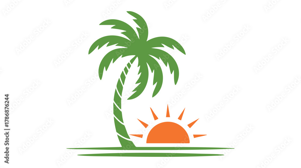 Obraz premium Tropical palm tree and sun logo