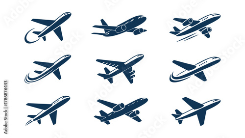 Airplane travel flight icons set