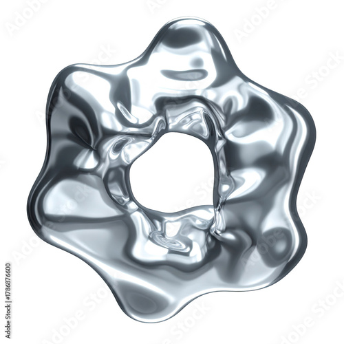 Metallic blob form w/ central hole, reflective surface