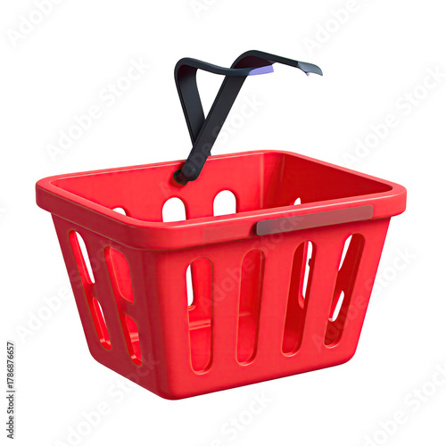3D rendering of red shopping basket with black handle
