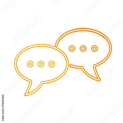 Two glowing orange speech bubbles, lined, dots inside