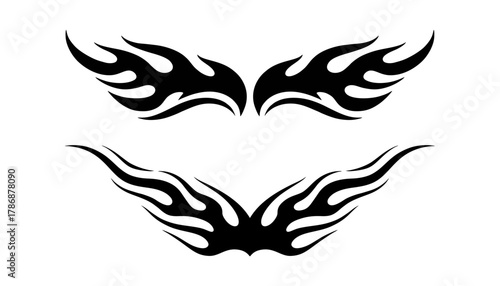 set pack Abstract gothic tribal flame sigil vector artwork with cyber aesthetic, liquid mercury metallic inspiration, tattoo-style elements, and futuristic illustration design