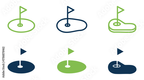 Golf hole flag icon set design