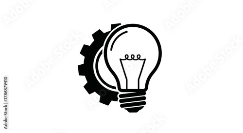 Lightbulb and gear icon representing innovation with transparent background