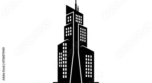 Modern skyscraper silhouette with transparent background